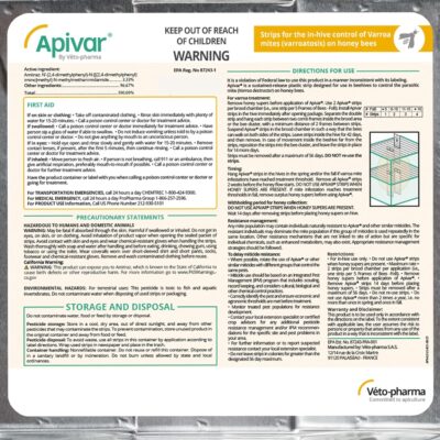 60 pack APIVAR - Varroa Mite Treatment